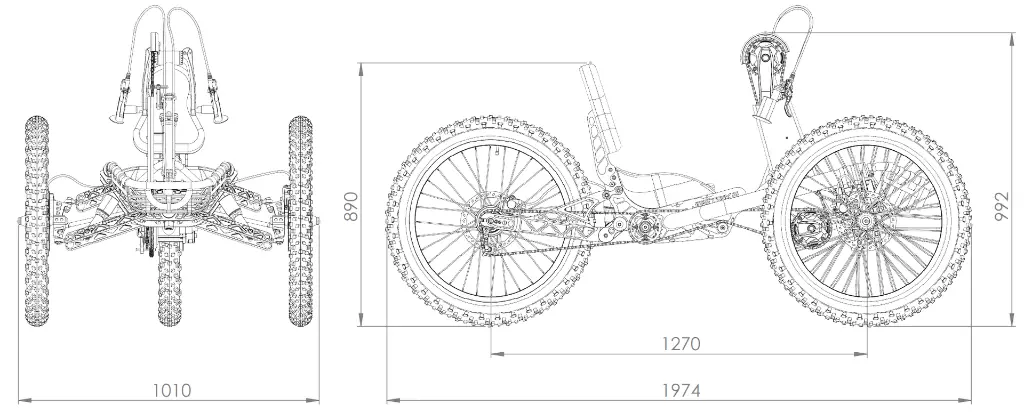 HANDBIKE HYBRIDE TOUT TERRAIN JEETRIKE - Dimensions